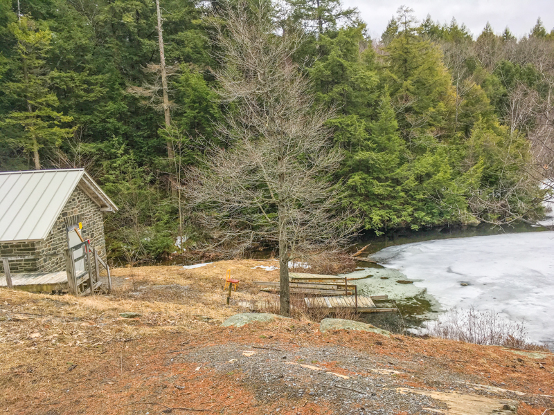 Old building by lake