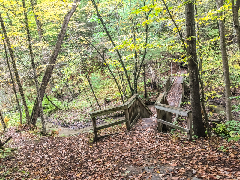 Stairs to bridge over creek